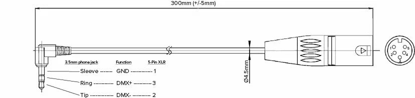Astera ART7 DMX Adapter Cable, 3.5" Jack to 5 Pin XLR (Male)