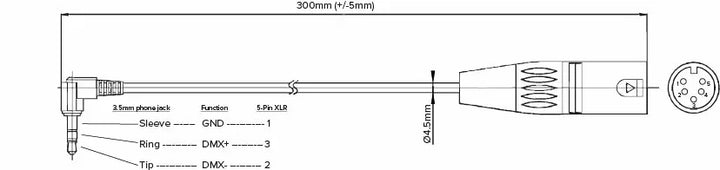 Astera ART7 DMX Adapter Cable, 3.5" Jack to 5 Pin XLR (Male)