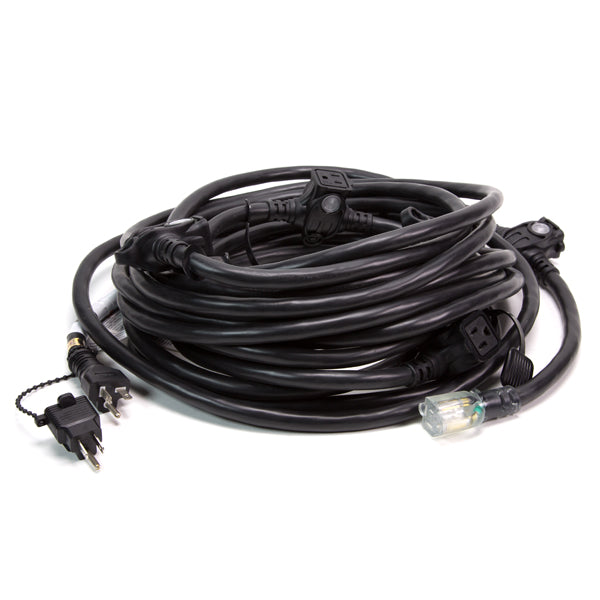 50' E-String, 12/3 - 6 Outlet 20A Edison Plug, Black